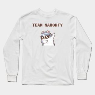 Team naughty, dabbing cat, cute christmas kitty Long Sleeve T-Shirt